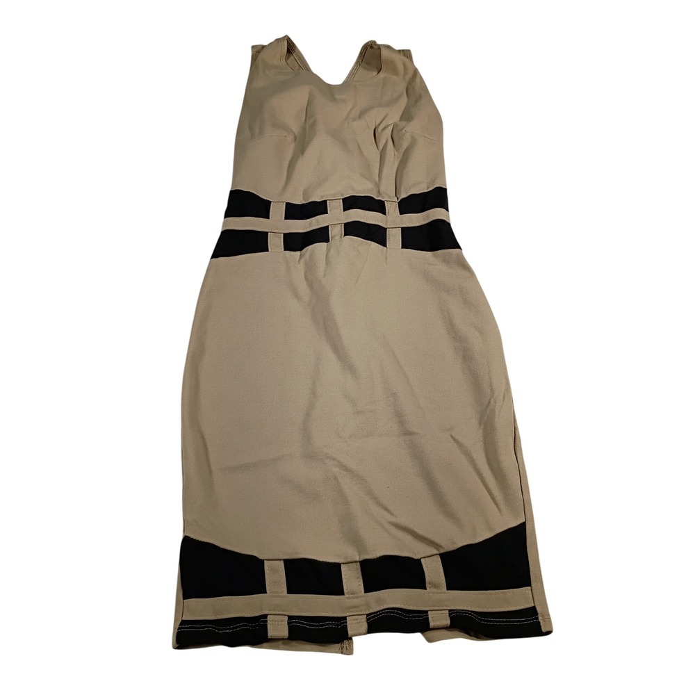 Attention Bodycon Dress Womens XS Tan Black Cage Cutout Colorblock